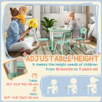 Qaba Height Adjustable 5pc Toddler Table and Chair Set with Storage Box, Easy to Wipe for 18 Months - 5 Years, Green(m-4)