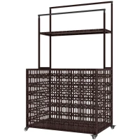 Outsunny Wicker Pool Float Storage Organizer, PE Rattan Pool Float Holder with Basket Shelf Towel Bars, Rolling Pool Caddy for Floaties, Noodles, Life Vests, Beach Balls, Mixed-Brown(m-1)