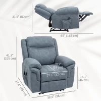 HOMCOM Manual Recliner Chair with Vibration Massage, Side Pockets, Microfibre Reclining Chair for Living Room, Blue-Grey(m-3)