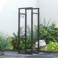 Outsunny Adjustable Firewood Log Rack Heavy-Duty Steel Log Holder for Outdoor Indoor Use, 25.6" x 9.8" x 59.1", Black(m-9)
