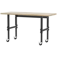 HOMCOM 59" Work Bench with Height Adjustable Legs, Bamboo Tabletop Workstation Tool Table on Wheels for Garage, Weight Capacity 1320 Lbs, Black/Natural(m-11)