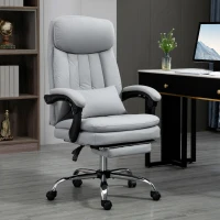 Vinsetto High Back Office Chair, Microfibre Computer Desk Chair with Lumbar Support Pillow, Foot Rest, Reclining Back, Arm, Grey(m-1)