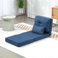 HOMCOM Floor Chair, Convertible Floor Sofa Bed, Folding Upholstered Couch Bed with Adjustable Backrest, Dark Blue(m-10)