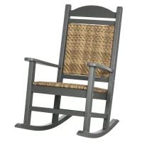 Outsunny Outdoor Rocking Chair, Traditional Wicker Porch Rocker w/ Soft Padded Seat, Breathable Backrest, Fade-Resistant Waterproof HDPE Frame with PE Rattan for Indoor & Outdoor, Dark Gray(m-11)