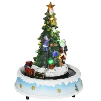HOMCOM Animated Christmas Village Scene, Pre-Lit Musical Holiday Decoration with LED Lights, Center Tree, Rotating Train and Santa Claus(m-11)