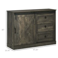 HOMCOM Farmhouse Kitchen Sideboard, Buffet Cabinet with Sliding Barn Door and 3 Storage Drawers for Living Room, Dark Gray(m-3)