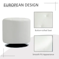 HOMCOM 360° Swivel Foot Stool Round PU Ottoman with Thick Sponge Padding and Solid Steel Base, White(m-6)