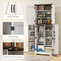 HOMCOM 64" Tall Kitchen Pantry Cabinet with Spice Racks and Adjustable Shelves, White(m-7)