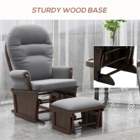 HOMCOM Rocking Chair Set with Ottoman, Nursery Glider Rocker with Footrest, Padded Cushion Seating and Wood Base, Dark Gray(m-5)