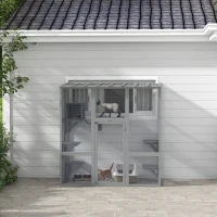 PawHut Catio Outdoor Cat Enclosure, Window Box Wooden Cat House with Bridge Platforms, Gray(m-8)