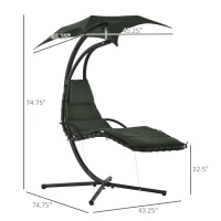 Outsunny Floating Chaise Lounge Outdoor Porch Swing Chair Hanging Hammock Reclining Seat  w/ Arc Stand & Canopy Umbrella Charcoal Grey(m-3)