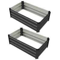 Outsunny Set of 2 Galvanized Raised Beds for Garden, Outdoor Planter Box for Flowers, Herbs and Vegetables, Grey(m-11)