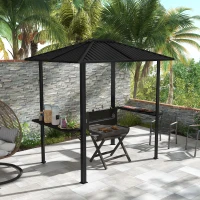 Outsunny 6' x 8' Metal Roof BBQ Grill Gazebo, Hardtop Gazebo with Aluminum Frame and 2 Side Shelves(m-10)