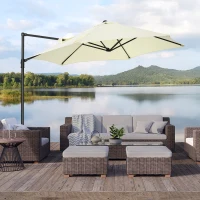 Outsunny 8.5FT Offset Patio Umbrella with 360° Rotation, Outdoor Cantilever Roma Parasol Hanging Sun Shade Canopy Shelter with Cross Base, Beige(m-1)