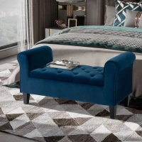 HOMCOM Button-Tufted Storage Ottoman Bench, Upholstered Bench with Rolled Armrests for Living Room or Hallway, Blue(m-10)