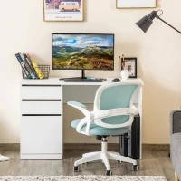 HOMCOM Modern Computer Desk, Home Office Desk for Study, Writing Workstation with Storage Drawer and Cabinet for Living Room, White(m-7)