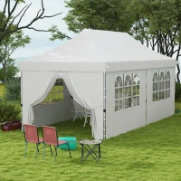 Outsunny 20x10 Pop Up Canopy with 6 Removable Sidewall, Carry Bag and 6 Sand Bags, Height Adjustable Instant Sun Shelter, White(m-8)