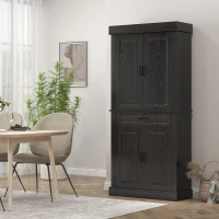 HOMCOM 71" Freestanding Kitchen Pantry with 4 Doors and 2 Cabinets, Tall Storage Cabinet for Kitchen, Distressed Black(m-7)