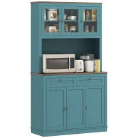 HOMCOM 71" Kitchen Pantry Cabinet with Microwave Stand, Kitchen Hutch with 2 Drawers and Adjustable Shelves, Green(m-1)