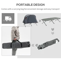Outsunny Camping Tent Cot, Multifunctional Folding Tent Combo, Portable Off-Ground Tent Shelter with Self-Inflating Air Mattress and Carry Bag for 1 Person(m-7)