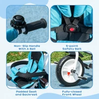 Qaba 6 in 1 Toddler Tricycle Stroller with Basket, Canopy, 5-point Safety Harness, for 12-60 Months, Blue(m-7)