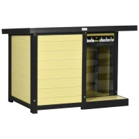 PawHut Outdoor Indoor Dog House with Openable Top, Weather Resistant Dog Kennel with Porch, Pet Furniture for Small and Medium Sized Dogs, Natural Wood(m-1)
