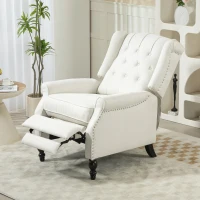 HOMCOM Wingback Reclining Chair with Footrest, Button Tufted Recliner Chair with Rolled Armrests for Living Room, Cream White(m-7)