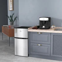 HOMCOM 3.2 Cu Ft Compact Refrigerator, Mini Fridge with Freezer, Adjustable Shelves and Reversible Doors for Bedroom, Silver(m-8)