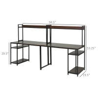 HOMCOM 94.5in Industrial Double Computer Desk with Hutch and Storage Shelves, Extra Long Two Person Home Office Desk, Writing Table Workstation for 2 People with CPU Stand, Brown Wood Grain(m-3)