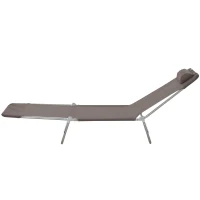 Outsunny Outdoor Lounge Chair, Portable Adjustable Reclining Seat Folding Chaise Lounge Patio Camping Beach Tanning Chair Bed with Pillow, Brown(m-12)