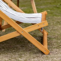 Outsunny 2-Person Sling Chair, Reclining Double Lounger for Patio, Beach, Camping, Lawn, Wood Folding Chair with Recliner Design for 2 Adults, White & Gray Stripes(m-9)