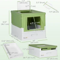 PawHut Top Entry Enclosed Kitty Litter Box with Scoop, Tray, Front Entry, Large Space, Foldable, Portable, Dark Green(m-3)