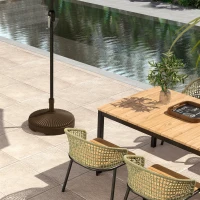 Outsunny Round Plastic Patio Umbrella Base Parasol Holder Outdoor Umbrella Stand, Filled Up to 62lbs with Stand or 51lbs with Water for Garden, Poolside, Brown(m-10)