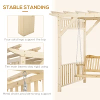 Outsunny Patio Swing Chair with Pergola, 2-Person Wooden Gazebo Swing Bench Sun Shelter for Garden, Poolside, Backyard, Deck(m-5)