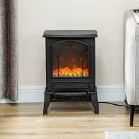 HOMCOM Electric Fireplace Heater, Freestanding Fireplace Stove with Realistic Flame Effect Overheat Protection 750W/1500W Black(m-2)