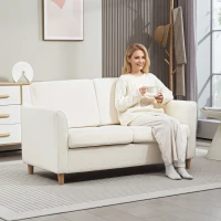 HOMCOM 2-Seat Sofa Two-Seater Couch with Armrests and Wood Legs for Living Room, Bedroom, Cream White(m-1)