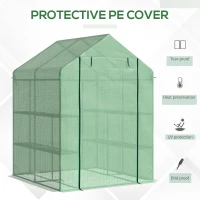Outsunny 56" x 54" x 74" Walk-in Greenhouse Portable Garden Plant Flower Seed Warm House with 8 Shelves Outdoor Plant Growth Hot House PE Cover Green(m-4)