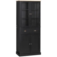 HOMCOM 72" Freestanding Kitchen Pantry Cabinet, Tall Storage Cabinet with Glass Doors, Drawer and Adjustable Shelves for Dining Room, Black(m-1)