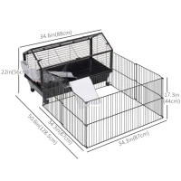 PawHut Metal Small Animal Cage, Rabbit Cage for Guinea Pig Chinchilla Hedgehog Bunny with Removable Wheels and Foldable Detachable Run Fence, 34.6" L x 50.6" W x 22" H(m-3)