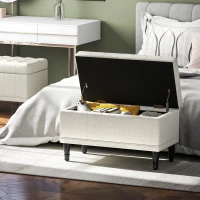 HOMCOM Storage Ottoman, Linen Fabric End of Bed Bench with Button Tufted Storage Bench for Bedroom, Beige(m-9)