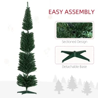 HOMCOM 8ft Pencil Christmas Tree, Slim Artificial Christmas Tree with Realistic Branches and Warm White LED Lights, Green(m-7)