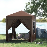 Outsunny 6.6'x6.6' Pop Up Canopy Tent with Sidewalls, Instant Sun Shelter Camping Gazebo with Carry Bag, Brown(m-8)