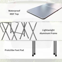Outsunny Folding Picnic Table and 6 Stools, Camping Table and Chairs with Aluminum Frame for Outdoor, Picnic, Beach, BBQ, Grey(m-6)