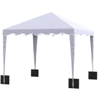 Outsunny 10' x 10' Pop Up Canopy Tent with Sand Bags, Instant Shelter with Adjustable Height and Carry Bag, Garden Outdoor Party Tent, White(m-11)
