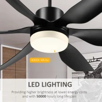 HOMCOM 52" Reversible Indoor Ceiling Fan with Light, Modern Mount LED Lighting Fan with Remote Control, for Bedroom, and Living Room, Black(m-5)