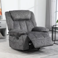 HOMCOM Rocker Recliner Chair with Swivel, Fabric Reclining Chair with Cushion, Rocking Chair with Footrest, Charcoal Gray(m-2)