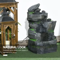 Outsunny 4-Tiered Rock Outdoor Water Fountain with LED Lights, Adjustable Flow, 22.4-inch Resin Waterfall Fountain(m-6)