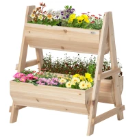 Outsunny 3 Tier Verctial Raised Garden Bed, Wooden Elevated Planter Box with Fabric Liner and Drainage Holes, for Vegetables, Herbs, Flowers, Natural(m-11)