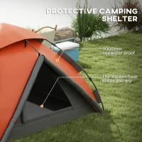 Outsunny Pop up Camping Tent, 3-4 Man Family Tent, 3000mm Waterproof, with Carry Bag and Top Hook, Grey and Orange(m-5)