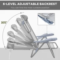 Outsunny Set of 2 Fishing Chairs, Camping Chairs with Adjustable Backrest and Headrest, Folding Chair for Outdoor, Light Grey(m-5)